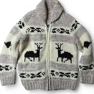 即決★CANADIAN SWEATER★M位　カナダ製 カウチンセーター カナディアンセーター カウチンニット トナカイ ジップアップ