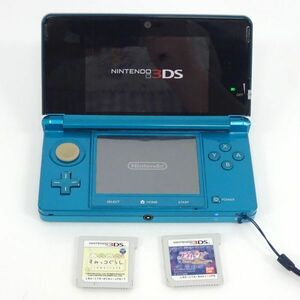 ♪tykh1426-1 203 初期化済 動作確認済 Nintendo任天堂 3DS 本体 アクアブルー CTR-001 タッチペン SDカード 2GB付属 ソフトおまけ付