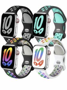 Apple Watch バンド　スポーツ 軽量 シリコン ラバー スポーツ 穴あき 人気 交換 4本セットアップルウォッチ バンド42/44/45/49mm 男女兼用