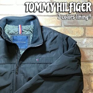 ★海外BIGサイズ!!★正規品★【TOMMY HILFIGER トミーヒルフィガー】2色キルティング 中綿入 ウインドジャケット【メンズ XL】黒 K3-359