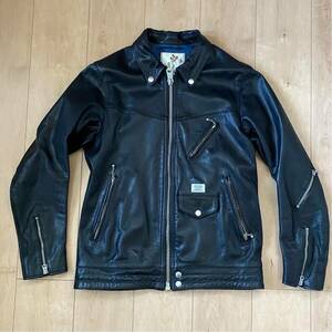 【ライダースジャケット 牛革 日本製 古着 XLサイズ】 ヘッドグーニー HEADGOONIE ★THE FUTURE IS RIGHT NOW RIDERS JACKET ★中古