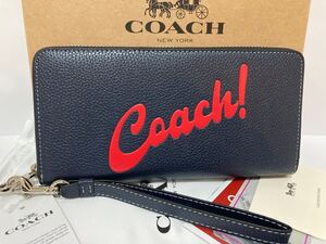 【処分！】COACH 長財布★ラウンドファスナー★CU381 ネイビー×レッド　グラフィック