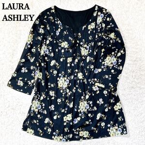 ローラアシュレイ LAURA ASHLEY トップス カットソー 花柄 ネイビー チュニック レディース C52427-56