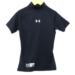 アンダーアーマー 半袖Ｔシャツ トップス ハイネック ストレッチ スポーツインナー キッズ 男の子用 YMDサイズ ネイビー UNDER ARMOUR