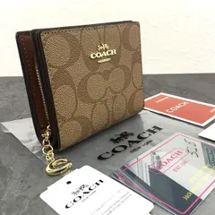 531 送料込み！ 未使用品 COACH コンパクトウォレット C3309 ブラウン シグネチャー