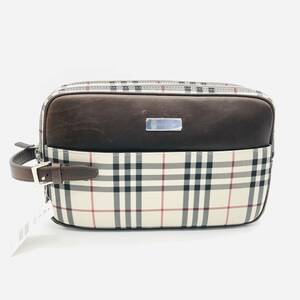 【保管品】BURBERRY バーバリー ノバチェック セカンドバッグ クラッチバッグ ダブル ベージュ ブラウン キャンバス レザー / ot-0054-sw