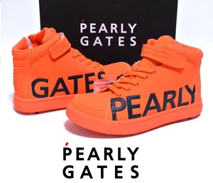 【送料無料】新品 PEARLY GATES ロゴ ミドルカット ゴルフシューズ 24cm 053-0992310 オレンジ パーリーゲイツ スパイク