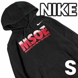 【 訳あり 】1円 1スタ 1円～　ナイキ NIKE　フロントビッグロゴ カレッジロゴ プルオーバー パーカー MSOE ミルウォーキー バスケ　黒　Ｓ