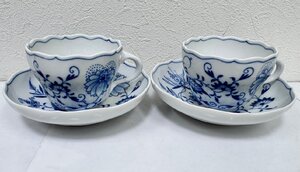 【GY2084】1円～ MEISSEN マイセン ブルーオニオン カップアンドソーサー 2客セット コーヒーカップ 小皿 洋食器 西洋陶磁 アンティーク