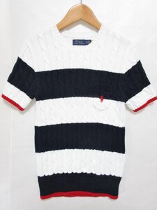 【送料込】 POLO RALPH LAUREN ポロラルフローレン ニット ホワイト×ネイビー ケーブルニット コットンセーター sizeＳ インポート/963619