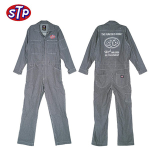 STP（エスティーピー）長袖つなぎ 刺繍ロゴ ヒッコリーストライプ カバーオール サイズL