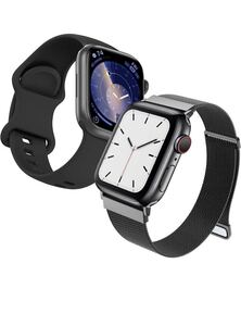 Apple Watch バンド 2枚セット38/40/41mm対応 アップルウォッチ用シリコンバンド ステンレス鋼ミラネーゼループ バンド