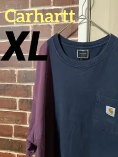 【古着】carhartt リメイク　半袖　Tシャツ　XL　紺　ワインレッド