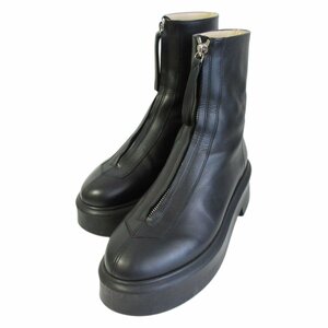 美品 THE ROW ザロウ Zipped Boot I カーフスキン レザー フロントジップ ショートブーツ 37 約24cm ブラック ◆