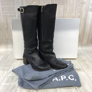 NZ2291●A.P.C. : 牛革 ベルトデザイン ロングブーツ●36●ブラック 箱付