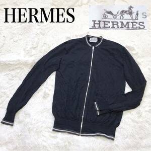 美品 HERMES エルメス ニットジャケット カシミヤ シルク ジップアップ 薄手 ブルゾン 春夏秋 高級 ニットセーター