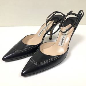 美品!!【MANOLO BLAHNIK マノロ ブラニク】アンクルストラップ パンプス 36 ブラック USED