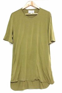 美品 Maison Margiela 14 メゾンマルジェラ シルク100％ 半袖 アシンメトリーヘム Tシャツ ロングカットソー S30GC0578 サイズ44 カーキ