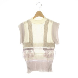 マメクロゴウチ SASH JAQUARD SLEEVELESS KNIT フリンジノースリーブニット 1 白 ホワイト 紫 パープル /MF ■OS レディース