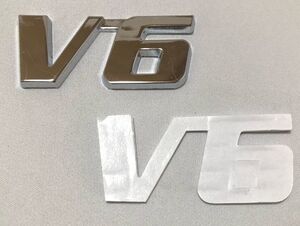 汎用V6金属3Dエンブレム シルバー ドレスアップ カスタム 外装 ステッカー　トヨタ ホンダ ダイハツ スズキ マツダ スバル 日産　