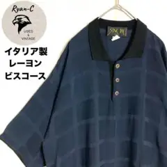 【イタリア製 ポロシャツ 半袖 XL レーヨン ビスコース 透け感 古着】