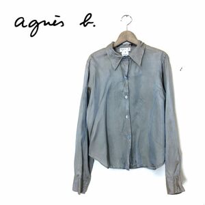 G2149-O-N◆日本製◆ agnes b. アニエスベー 長袖シャツ 光沢 トップス◆size1 グレー系