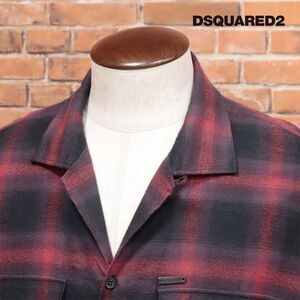 秋冬/DSQUARED2/48サイズ/ネルシャツ S71DM0513 チェック柄 ワーク調 開襟 イタリア製 長袖 新品/黒×赤/jd240/