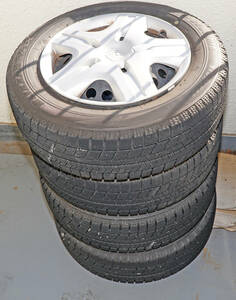 フィットGD1 ホンダ 純正スチールホイール スタッドレス 175/65R14 4本セット バリ山 ブリヂストン ブリザック VRX キャップ付 着払い