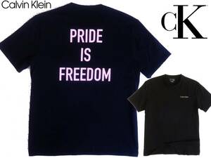 新品★カルバンクライン★ブラック Tシャツ★ピンク バックプリント★胸 ロゴ★半袖 カットソー 黒 XL★Calvin Klein★690