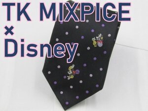 【ディズニー ミッキー＆ミニー】【タケオキクチ】 NA 853 ミクスパイスディズニー TK MIXPICE×Disney ネクタイ 黒系 ドット ジャガード