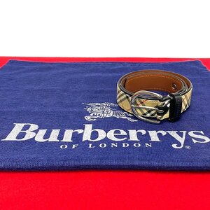 ほぼ未使用 BURBERRY バーバリー ノバチェック キャンバス レザー ブラウン ベルト バーバリーゴルフ メンズ 30923