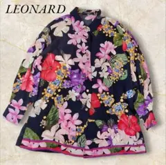 極美品LEONARDレオナール長袖シャツシルク金ボタンLサイズ総柄派手美しい