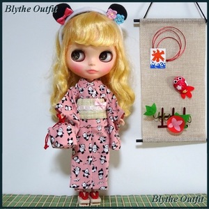 ♪Blythe＊ブライスアウトフィット♪浴衣（ピンク・パンダ）セット・下駄付き！ 