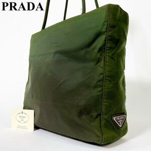 1円 PRADA プラダ ハンドバッグ トートバッグ 手提げ 三角ロゴ　三角プレート ナイロン 緑 グリーン 白タグ ギャランティーカード 正規品