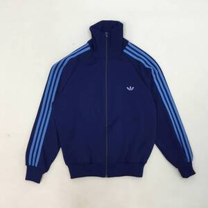 ■80s adidas アディダス トラックジャージ ポリエステル ブルー ハイネック デサント製 刺ロゴ トレフォイル サイズ不明 0.42kg