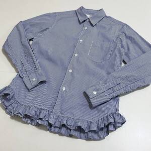 COMME des GARCONS SHIRT GIRL 裾フリル 長袖 ブラウス ストライプ 青系 Sサイズ コムデギャルソンシャツガール archive 4110078