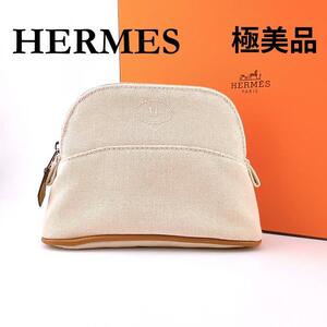 ★極美品★ エルメス HERMES キャンバス ボリードポーチ ミニミニ ポーチ アイボリー ベージュ