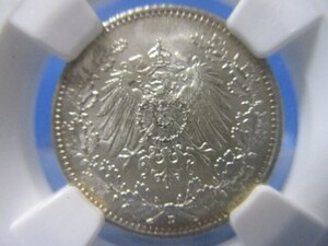 ドイツ 1/2マルク銀貨☆1918年D／未使用／NGC MS67／本物保証