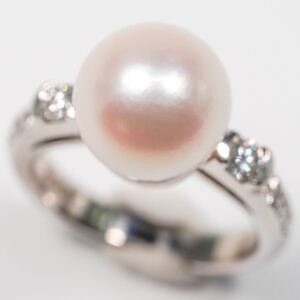 ★1円〜★9.0mm 0.23ct PT900 5.4g ♯5 鑑定付 アコヤ真珠 ダイヤモンド AkoyaPearl Diamond Platinum プラチナ 白金 Ring Jewelry 指輪