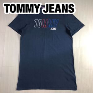 TOMMY JEANS トミージーンズ ワンピース S ネイビー ビッグロゴ プリントロゴ 刺繍ロゴ Tシャツワンピース オーバーサイズ