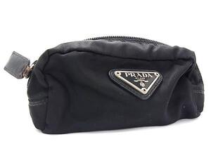 1円 ■美品■ PRADA プラダ テスートナイロン×レザー ポーチ メイクポーチ マルチケース 小物入れ ブラック系 FL2683