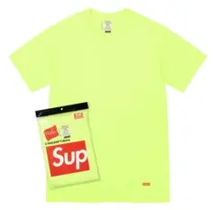 Supreme Hanes 蛍光イエロー タグレス Tシャツ 2枚セット S/P