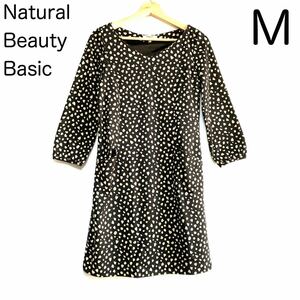 NATURAL BEAUTY BASIC 長袖 ミニドレス ワンピース 総柄 フォーマル