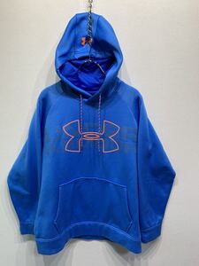 【人気】UNDER ARMOUR/アンダーアーマー　パーカー　メンズMD　青／ブルー　ビッグロゴ　プリント　スポーツ　トレーニング　K1781