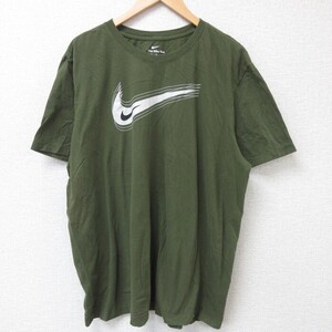 XL/古着 ナイキ NIKE 半袖 ブランド Tシャツ メンズ ビッグロゴ 大きいサイズ クルーネック 濃緑 グリーン 24jul02 中古