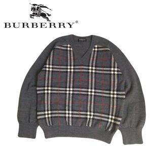 極美品 最高級 Burberrys 蓄熱保温 ノバチェック ラナウール Vネック ニット セーター メンズ3 バーバリー バーバリーズ 日本製 250106