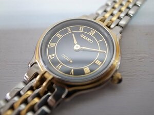 電池交換済【SEIKO】セイコー エクセリーヌ レディース腕時計　ローマン コンビ 黒文字盤 3F30-0A20　ヴィンテージ