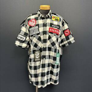 MIHARA YASUHIRO Check Shirt ミハラヤスヒロ チェックシャツ size 46 ブラック / ホワイト ワッペン 半袖