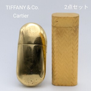 2点まとめ TIFFANY＆Co. Cartier ティファニー ビーン カルティエ ゴールド ライター セット 喫煙具 ブランド 着火未確認 現状品