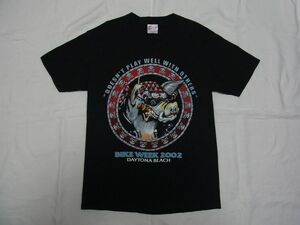 ☆ DAYTONA BEACH BIKE WEEK 2002 WILD HOG Tee sizeM ☆USA古着 HARLEY-DAVIDSON Bad TO THE BONE HAWG PIG SKULL VTG 90s ハーレー